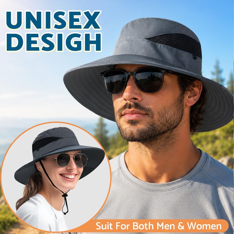 PFFY Sun Hats for Men Women Wide Brim Bucket Hat UPF 50+ Outdoor Beach Hiking Fishing Hat Brick Red