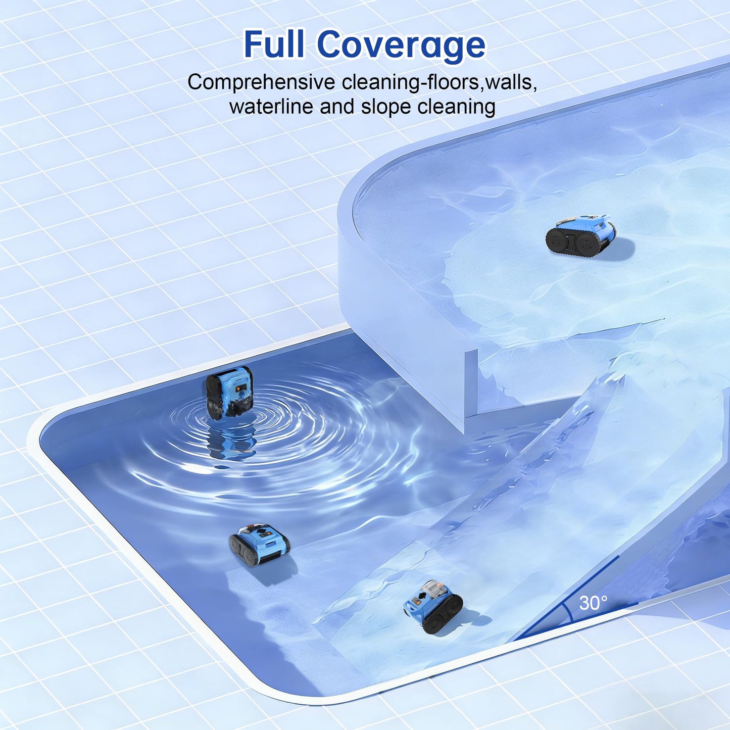 Pool Vacuum for Inground Pools, Zyerch Cordless Robotic Pool Cleaner, Automatic Pool Vacuum with Wall Climbing & Waterline Scrubbing, Cleaning Up to 2100 Sq.ft, 180 Min
