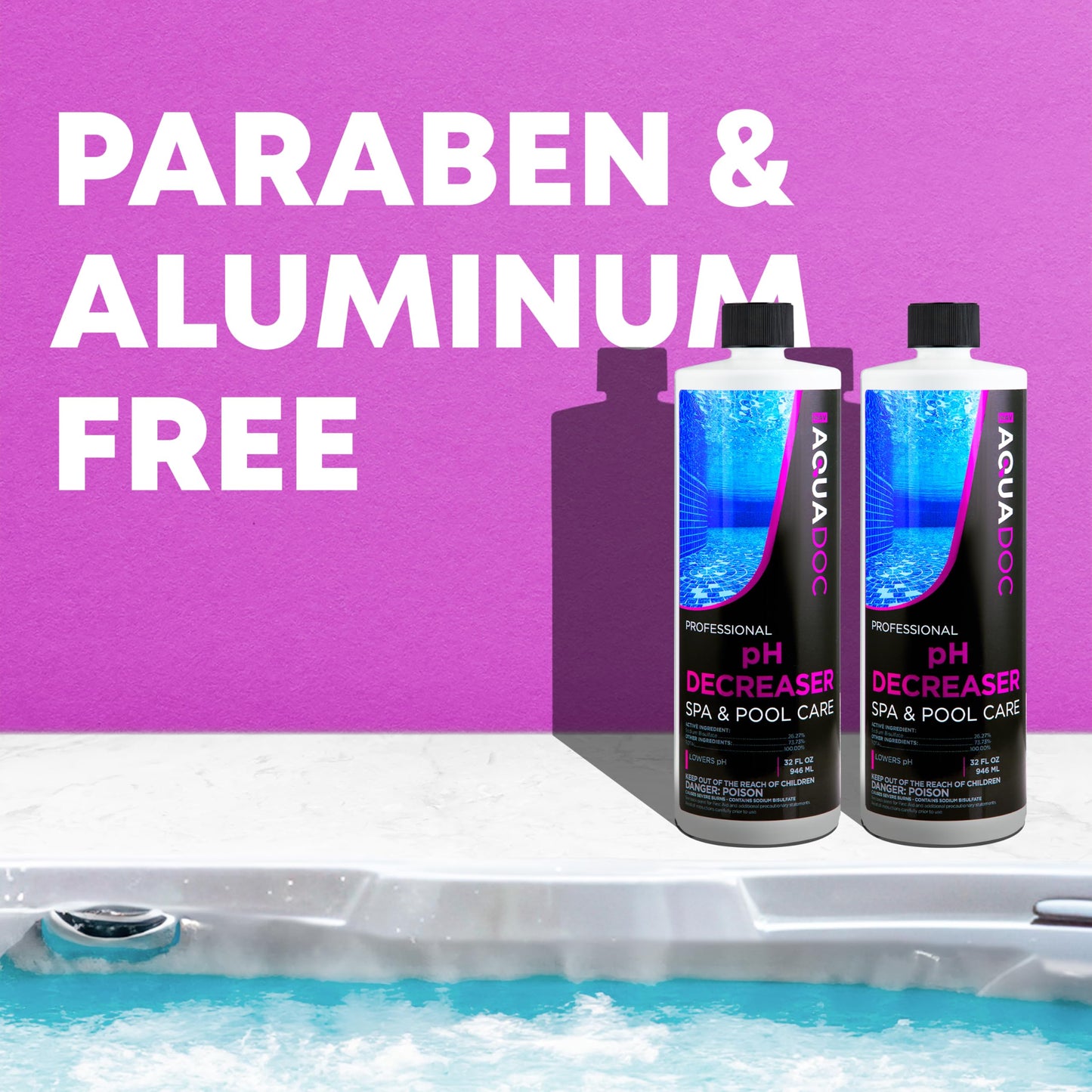 AquaDoc Spa pH Decreaser for Hot Tub - 32oz (2-Pack) - Sodium Bisulfate Spa pH Down for Water Balance - Made in USA