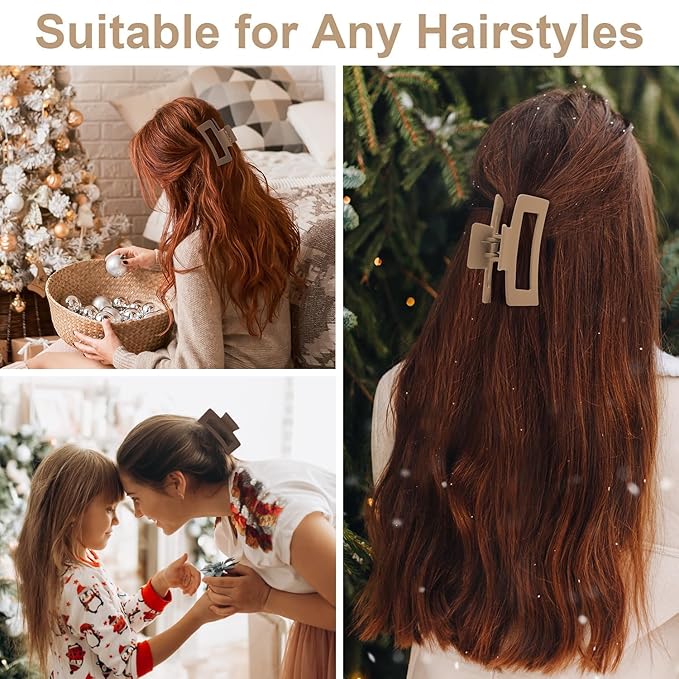 Auseibeely 6 Pack Square Claw for Women Girls, 3.35" Medium Non-slip Rectangular Matte Clips Strong Hold Hair Styling Accessories for Gifts, Brown