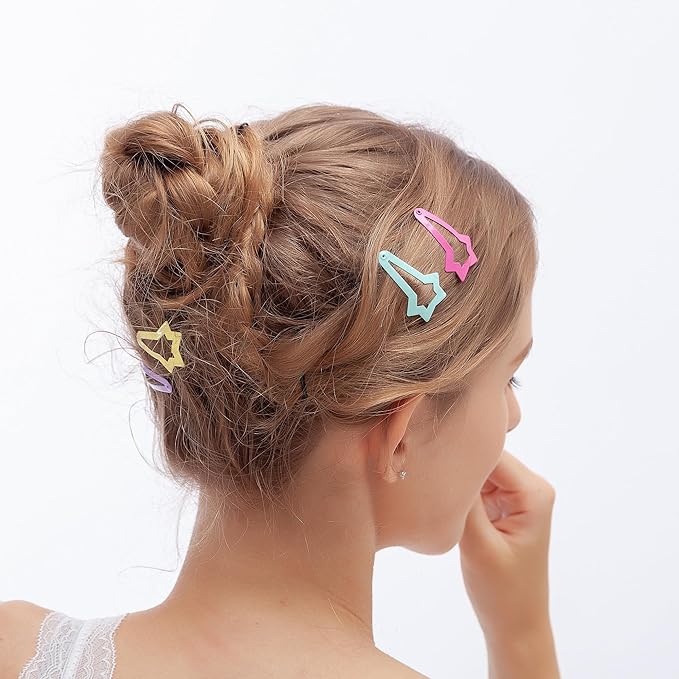 ECADY 100-Piece Metal Snap Hair Clips for Girls, Toddlers, and Kids - Comet Star Barrettes Perfect for Fine Hair, Thick Hair, and More - Featuring Star with a trailing tail Designs