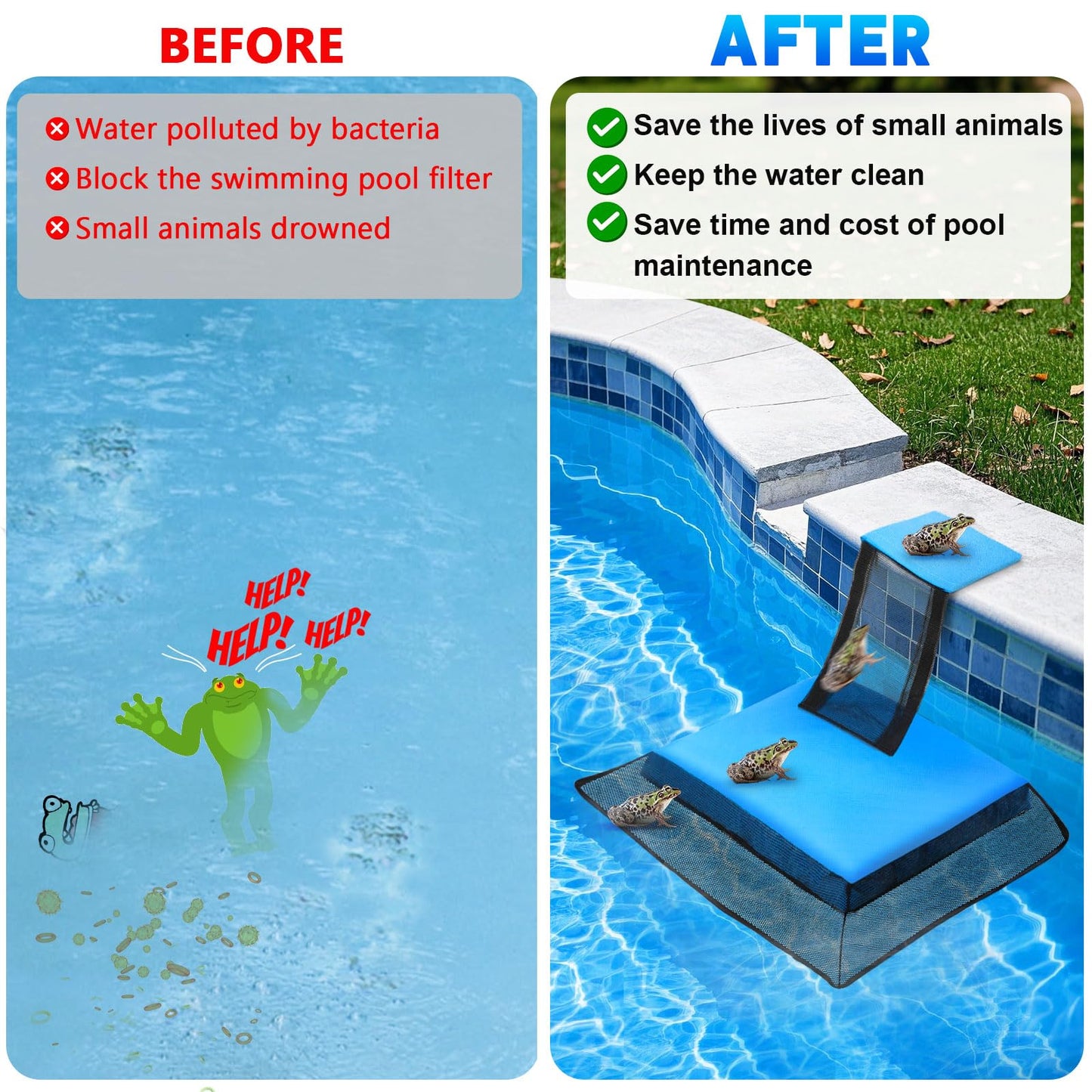 Weallere Animal Saving Escape Ramp,Animal Saver for Swimming Pool Critter, Rescue for Toads, Lizards, Ducks, Snakes, Chipmunk, Mice, Blue 2pcs