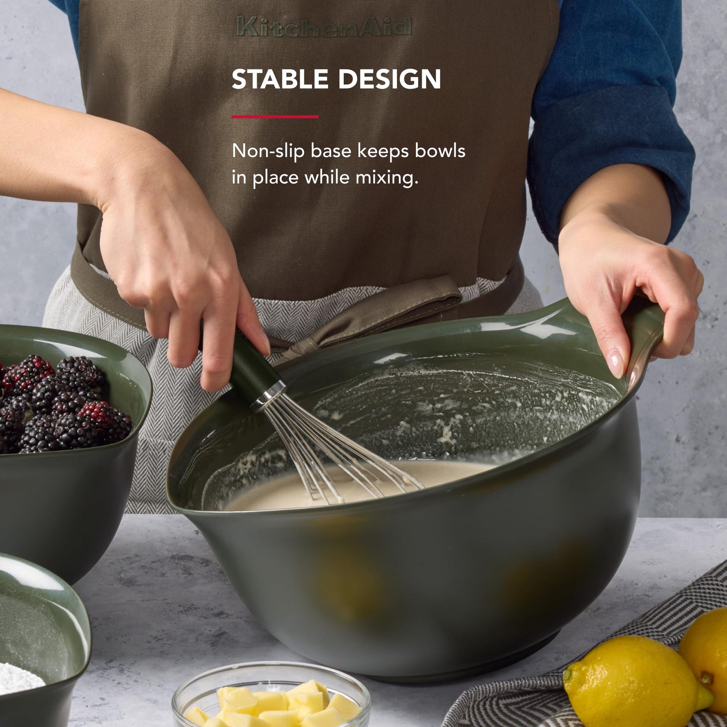 KitchenAid Universal Nesting Plastic Mixing Bowls, Set of 3, 2.5 quart, 3.5 quart, 4.5 quart, Evergreen