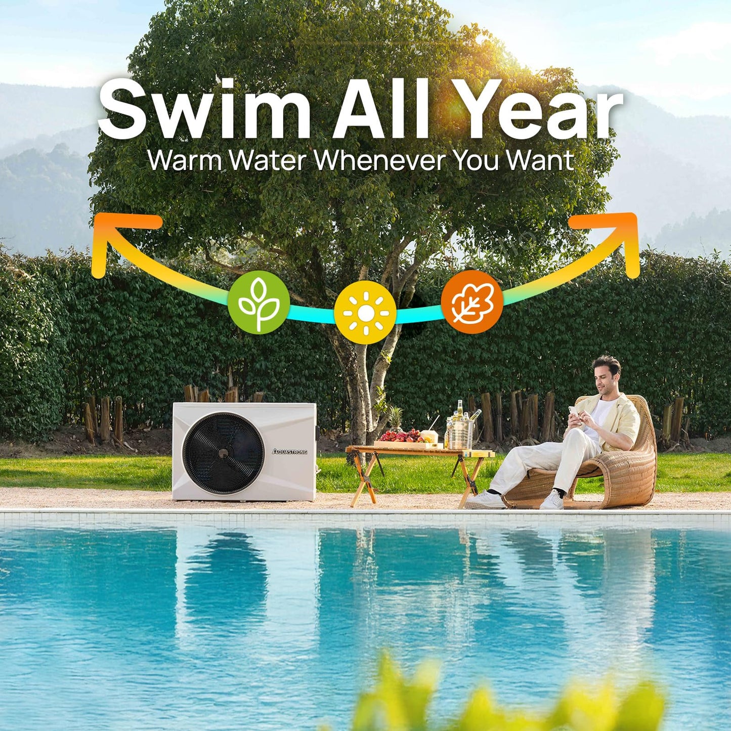 AQUASTRONG Inverter Swimming Pool Heat Pump,Pool Heater for Above Ground and Inground Pool Heating Smart WiFi Control and Cooling Pool Heater Pools Up to, 9000 Gallons
