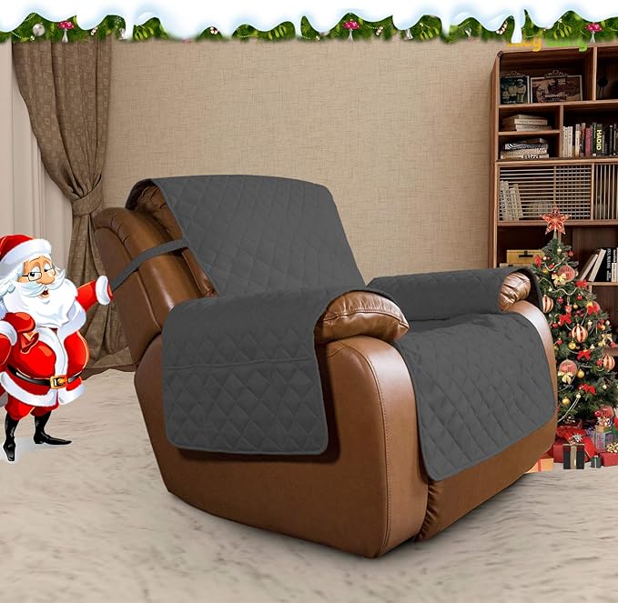 Easy-Going Oversized Recliner Cover Reversible Couch Cover Sofa Cover for Living Room Water Resistant Furniture Protector with Elastic Straps for Pets Dog (Oversized Recliner, Dark Gray/Beige)