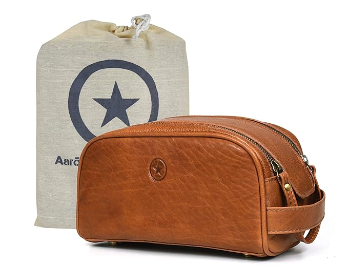 Leather Toiletry Bag for Men | Grooming Travel Kit | With Waterproof Lining | By Aaron Leather Goods