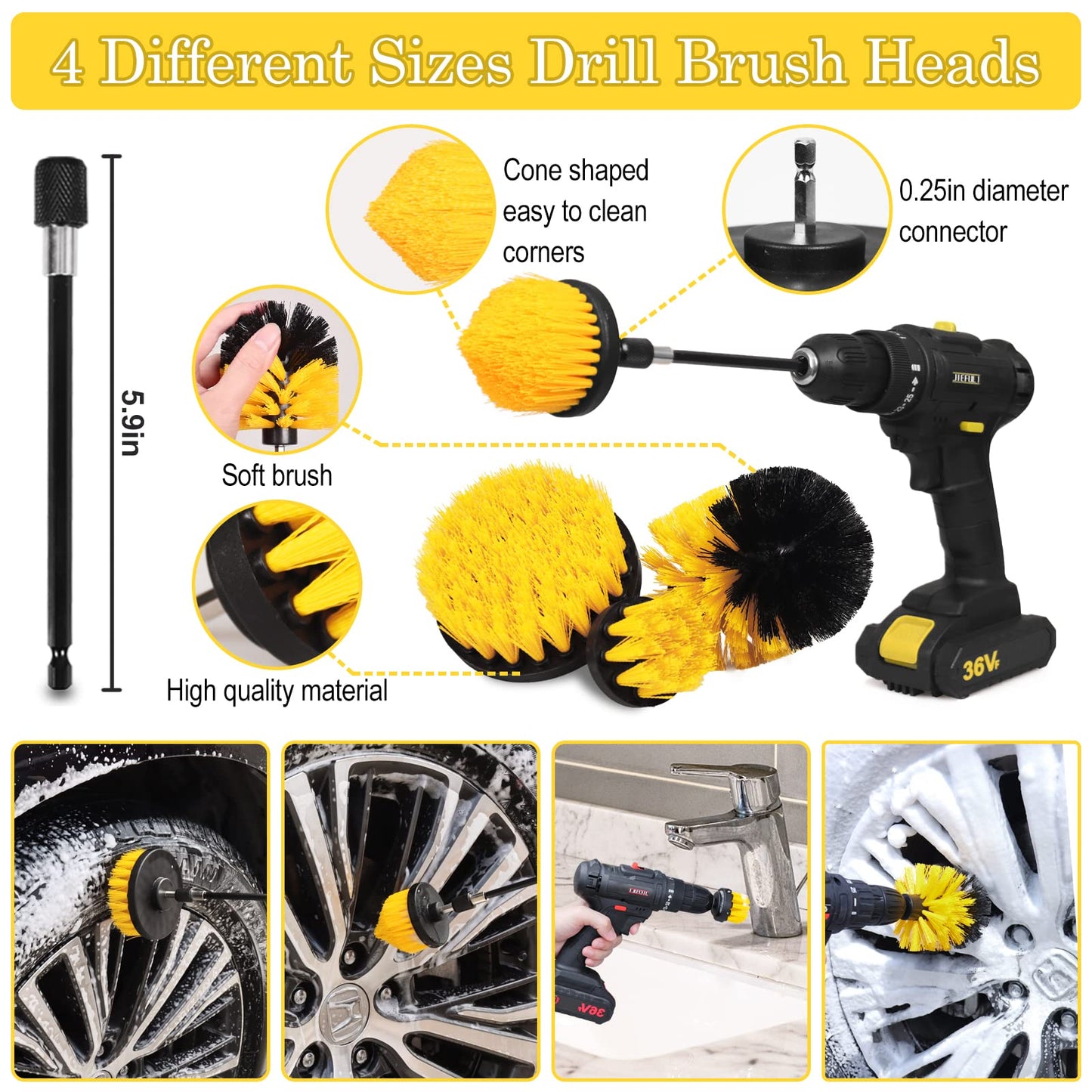 TTRCB 27Pcs Car Detailing Kit, Car Detailing Brush Set, Auto Detailing Drill Brush Set, Car Detailing Brushes, Car Wash Kit, Car Accessories, Car Cleaning Tools Kit for Interior, Exterior, Wheels