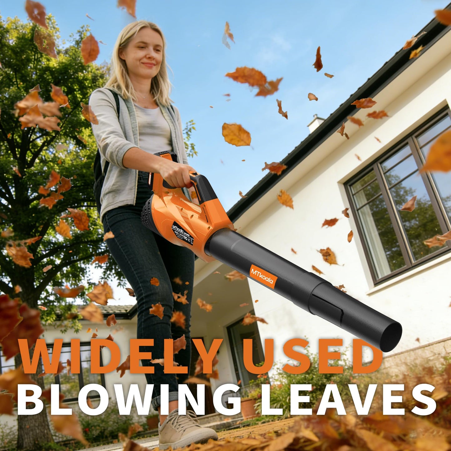 2026 Upgrade Leaf Blower, Leaf Blower Cordless with 2 * 2.6AH Batteries and Fast Charger, 450CFM &150MPH and 2 Speed Mode, Lightweight Electric Leaf Blowers for Lawn, Yard, Leaves, Dust Car (Orange)