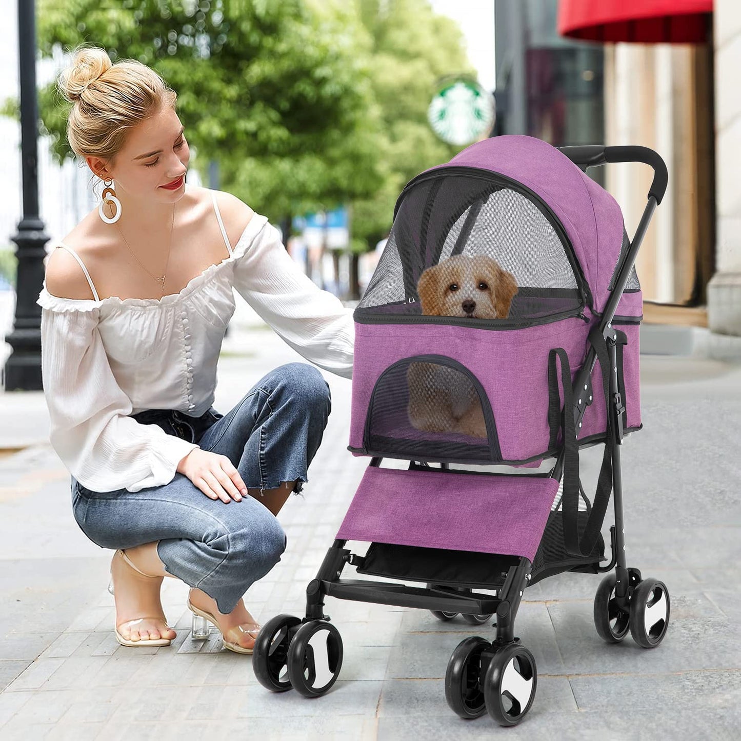 BestPet Pet Stroller Premium 3-in-1 Multifunction Dog Cat Jogger Stroller for Medium Small Dogs Cats with Folding Lightweight Travel & Detachable Carrier,Purple