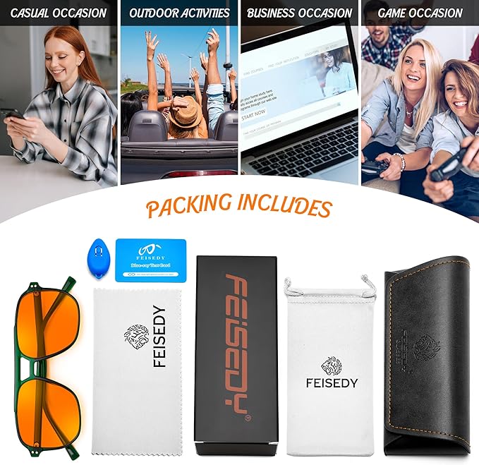 FEISEDY Amber Blue Light Glasses for Computer Gaming Orange/Yellow lens Anti Eyestrain Sleep Glasses G2835