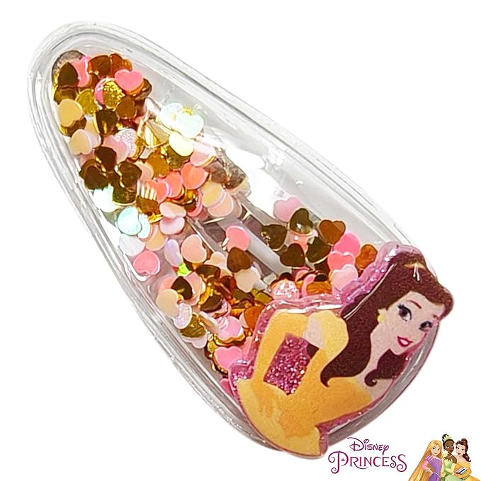 LUV HER Licensed Hair Accessories For Girls, 6pc Cute Hair Clips with Favorite Disney Princess Character Charms, Magical Confetti Hair Clips, Ages 3+