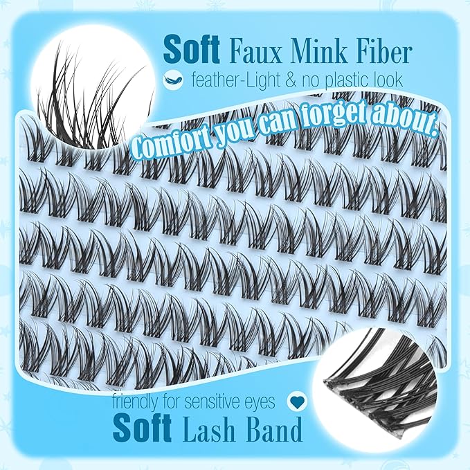 Wispy Lash Clusters 10-12MM Eyelash Clusters Short Individual Lashes Natural Cluster Eyelashes Extensions for Daily Wear DIY Lash Extensions at Home (192Pcs, Clear Band, C Curl, 0.07D, Reusable)
