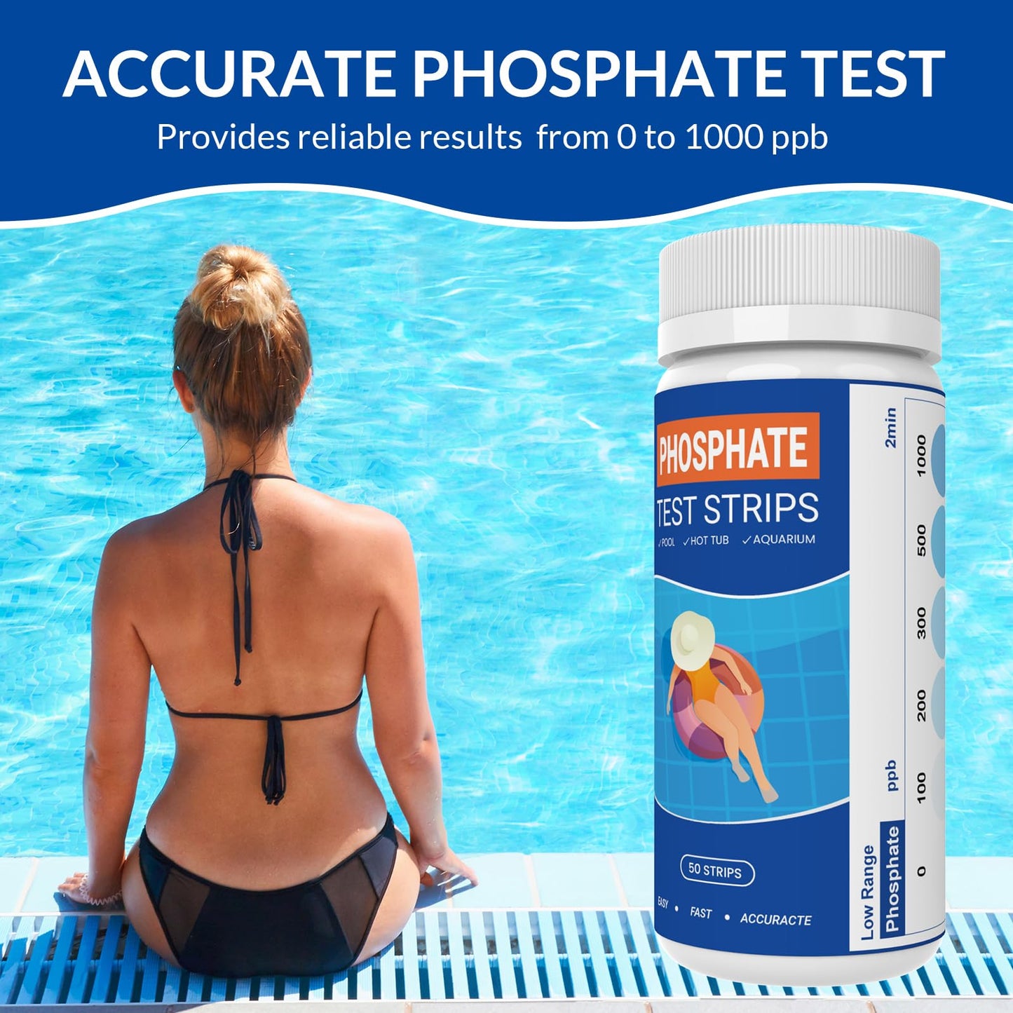 AKSBTEC Phosphate Test Kit - Pool Phosphate Test kit-50 Counts Phosphate Test Strips for Swimming Pool, Spa, Hot Tub,Aquarium,Fish Tank- Phosphate Test kit for Freshwater,Saltwater Testing
