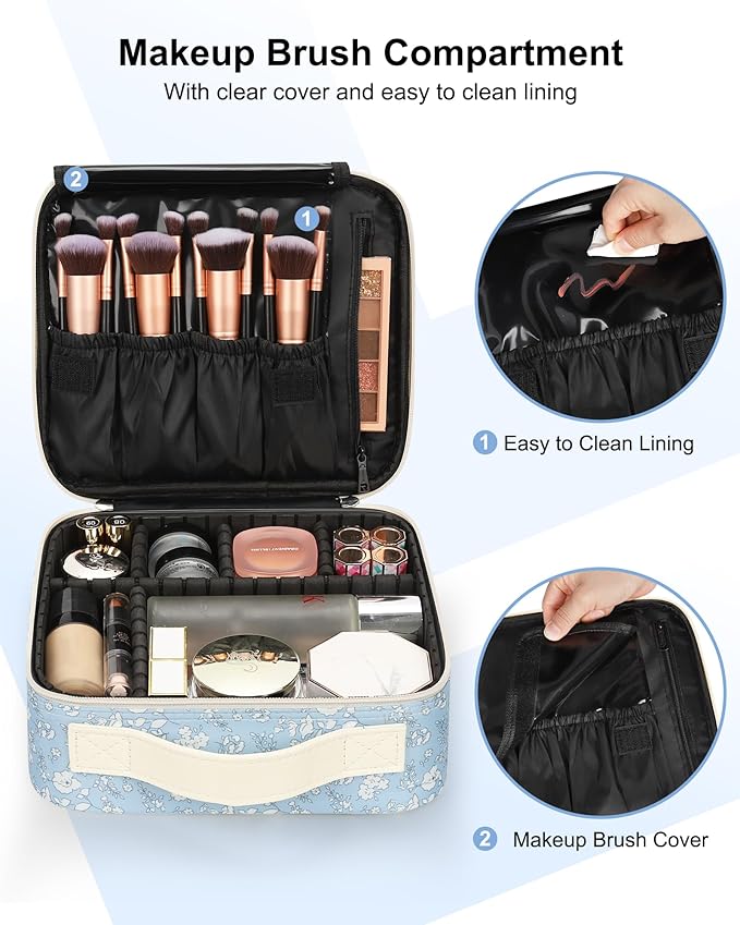 Relavel Travel Makeup Case, Professional Makeup Artist Makeup Bag, Portable Makeup Train Case Organizer with Adjustable Dividers, Cute Cosmetic Bags Birthday Gifts for Girls and Women