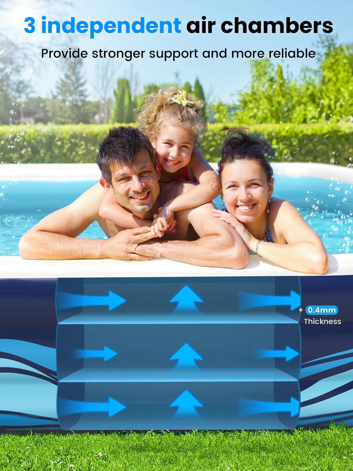 VISTOP Inflatable Pool for Kids & Adults | Oversized Thickened Large Swimming Pool with Seats and Backrests Family Summer Blow Up Water Pools - BPA-Free Backyard Water Park, Garden SPA Tub 120 inch