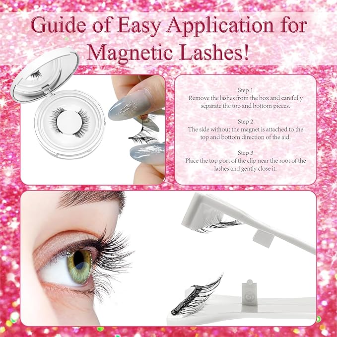 Magnetic Eyelashes With Applicator, Natural-looking, No Adhesive, No Eyeliner, Soft Comfortable Magnetic Lashes, Easy to Wear, Reusable (1Pair Eyelashes)