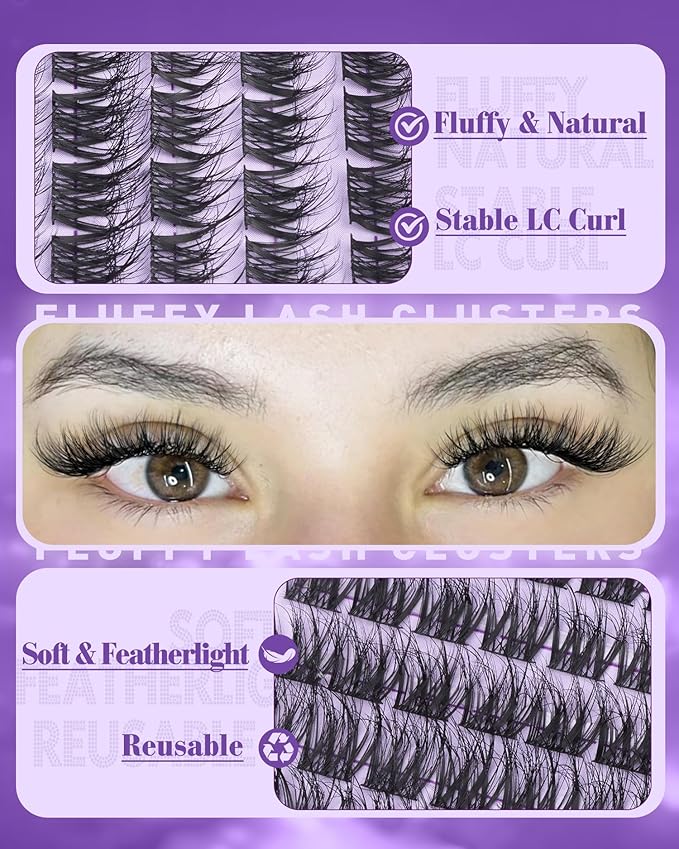 Natural Cluster Lashes Extensions Wispy Eyelash Clusters Gently Fluffy Lash Clusters Waterproof Cluster Eyelash Extensions Beginner-Friendly Individaul Lashes Salon Look (132Pcs, 10-16MM, LC-Curly)