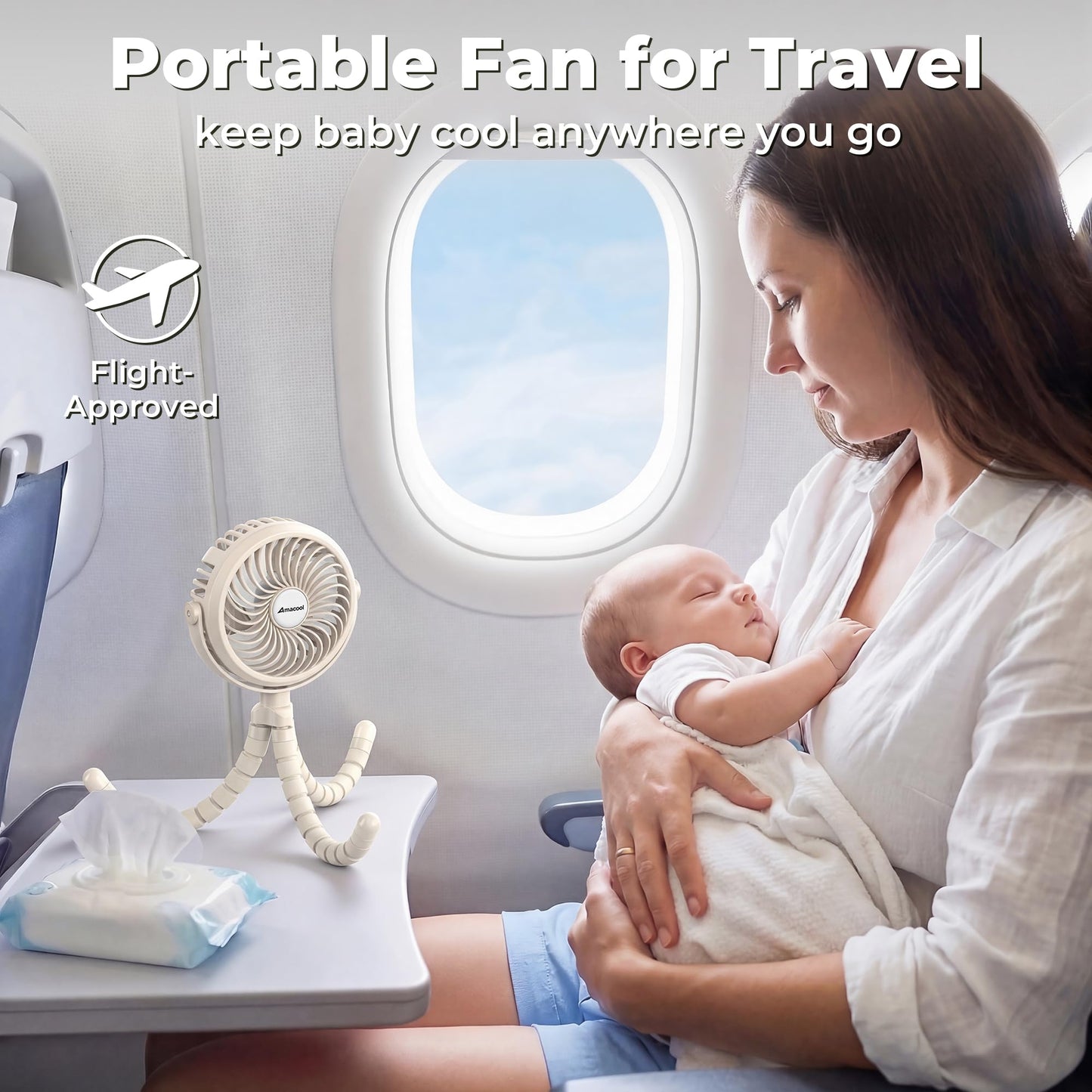 AMACOOL Battery Operated Stroller Fan, Baby Travel Essentials for Beach Disney, Newborn Boy & Girl Showers Gifts Registry Search, Rechargeable Clip On Fan for Car Seat Wagon Crib Bike Treadmill