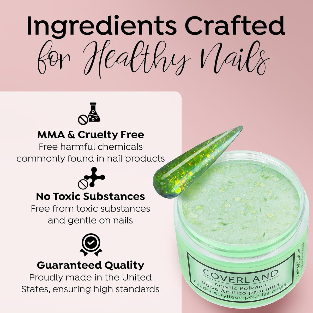 Tones Coverland Acrylic Nail Powder "Lime Green" - Limited Edition Acrylic Powder for Nail Design, Sculpting, and Masking Nail Bed Imperfections - Professional Acrylic Nail Supplies - (1.5 Oz)