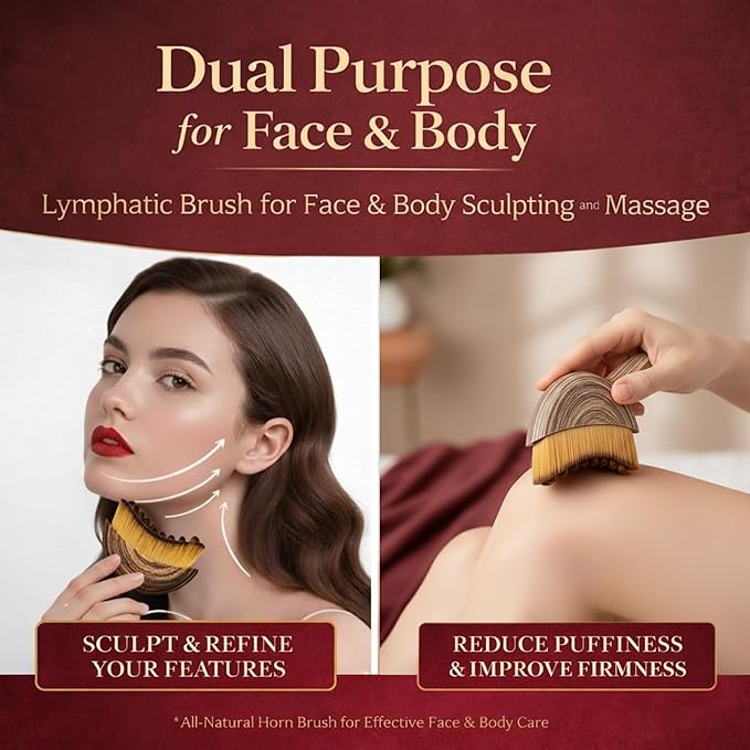 Premium Lymphatic Contour Face Brush New 2-in-1 for Sculpting, De-Puffing & Relieve Tired Face - 100% Ultra-Fine Bristle & Hypoallergenic Ergonomic Curve Lymphatic Drainage Massager for Face & Body