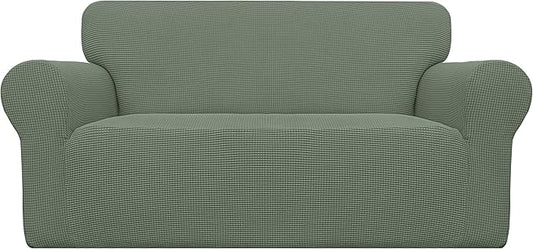Easy-Going Stretch Oversized Loveseat Slipcover 1-Piece Sofa Cover Furniture Protector Couch Soft with Elastic Bottom for Kids Polyester Spandex Jacquard Fabric Small Checks Greyish Green