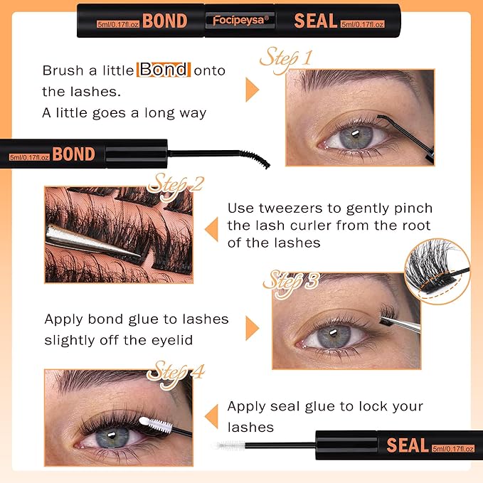 Focipeysa Thick Lash Extension Kit Full Volume Lash Clusters 40P Eyelash Extension Kit DIY Lash Extension Kit with Black Bond and Seal Glue, Lash Applicator DIY at Home for Beginner (40P 10-18MM)