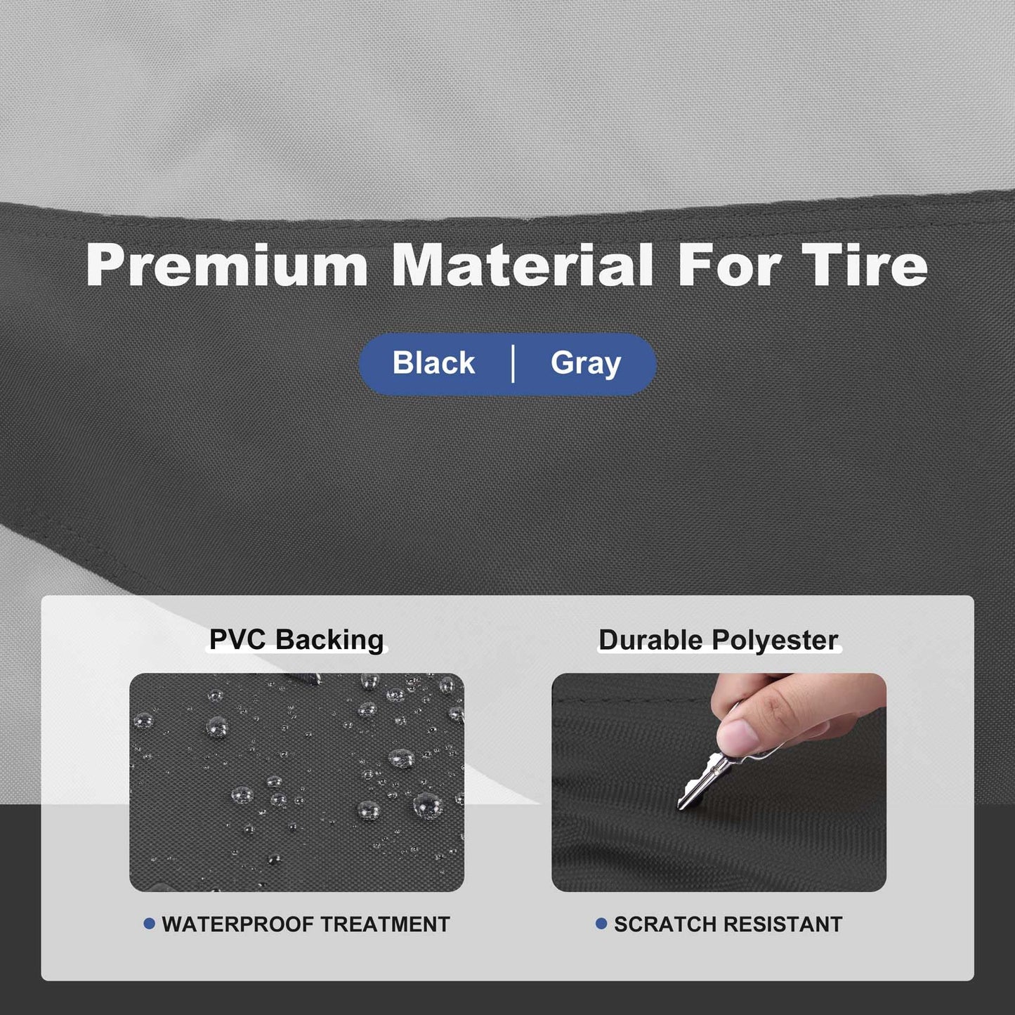Explore Land Tire Covers 4 Pack - Tough Wheel Protector for Truck, SUV, Trailer, Camper, RV Universal Fits Tire Diameters 26-28.75 inches Black & Gray