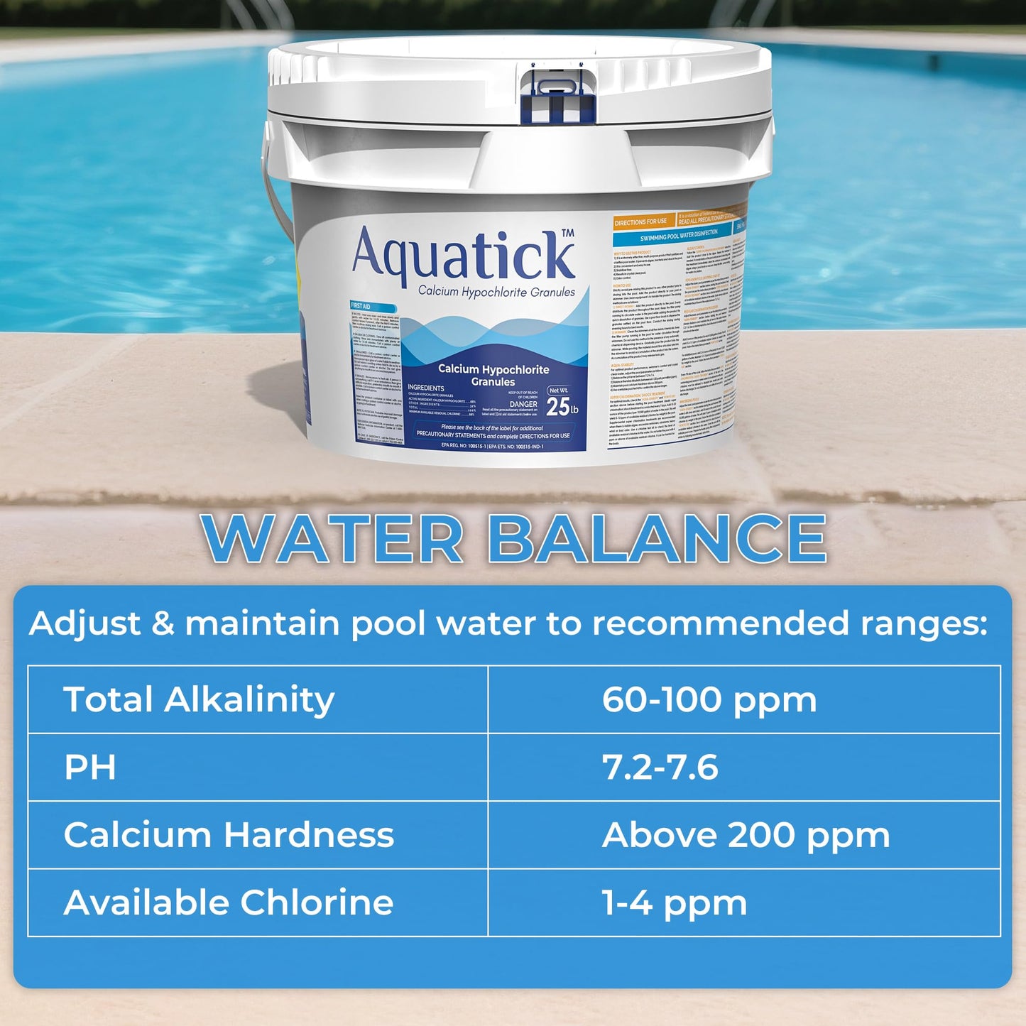 Pro-Grade Chlorine Pool Shock, 68% Cal-Hypo Granular Sanitizer, Prevents Bacteria & Algae, Restores Crystal Clear Water - Shock Treatment, Swimming Pool Chemical - 25Lb