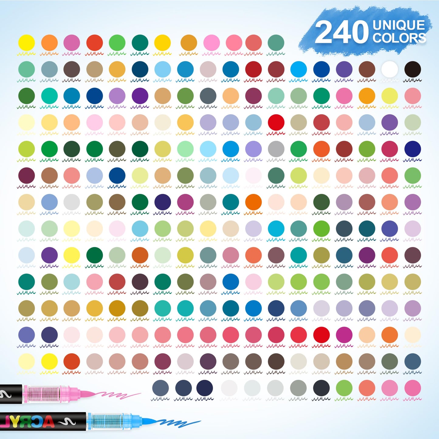 Guangna 240 Acrylic Paint Markers, Brush Tip Acrylic Paint Pens, Quick-Drying Waterproof Ink, for Rock Painting Plastic Wood Canvas Glass Ceramic Metal Art Crafts Supplies Gift