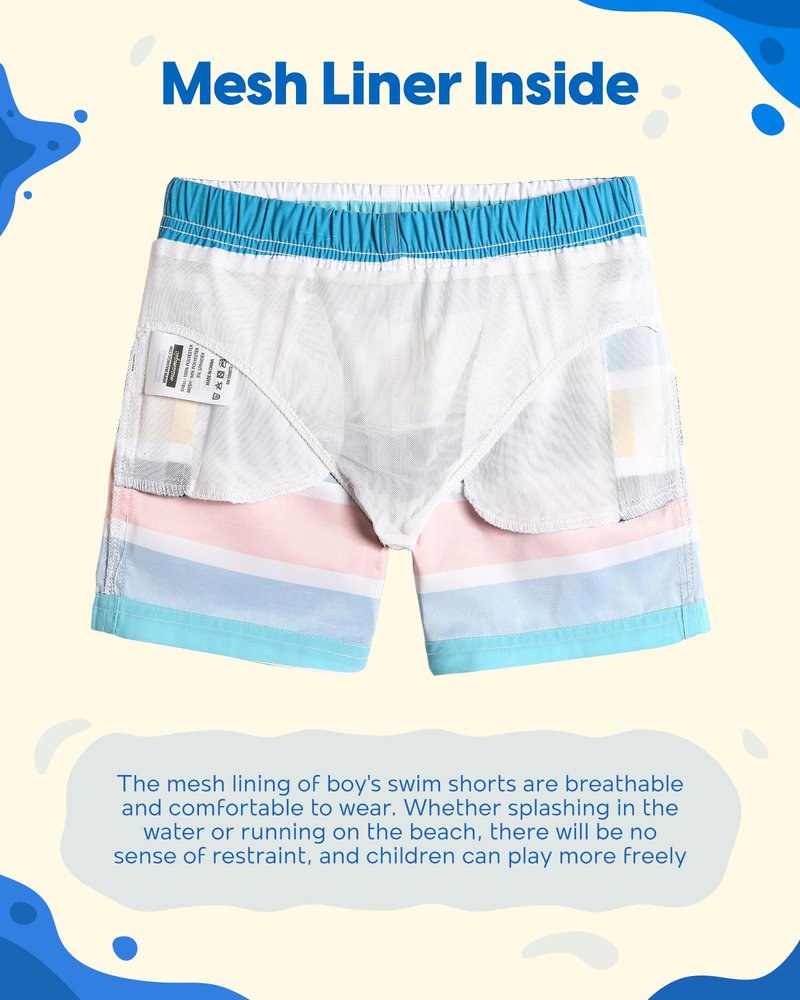 maamgic Boys Swim Trunks Toddler Swim Shorts Little Boys Bathing Suit Swimsuit Toddler Boy Swimwear,Stripe Rainbow,8 T