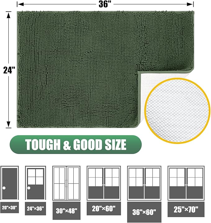 IM HOME Chenille Absorbent Outdoor Doormat 30" x 20", Washable Muddy Door Mats for Dog Non Slip Indoor Doormat Dog Mat for Muddy Paw Front Inside Doormats for Entryway Olive
