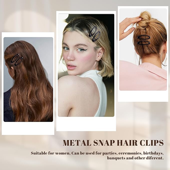 20PCS Oval Metal Snap Clips for Women No Slip Small Barrettes for Thin Fine Hair,Black