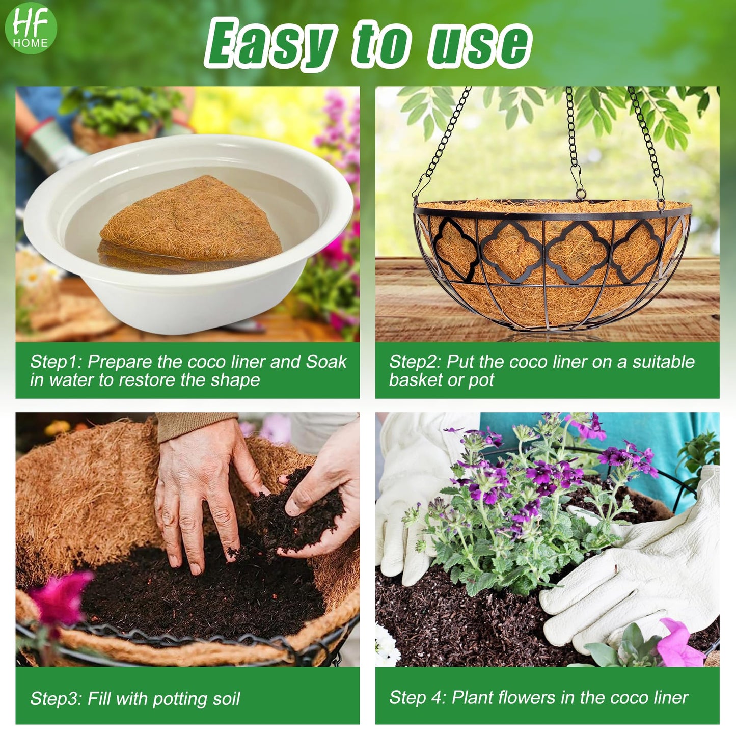 HFHOME 2PCS 20" Round Coco Liner Coco Replacement Liner Basket Window Box