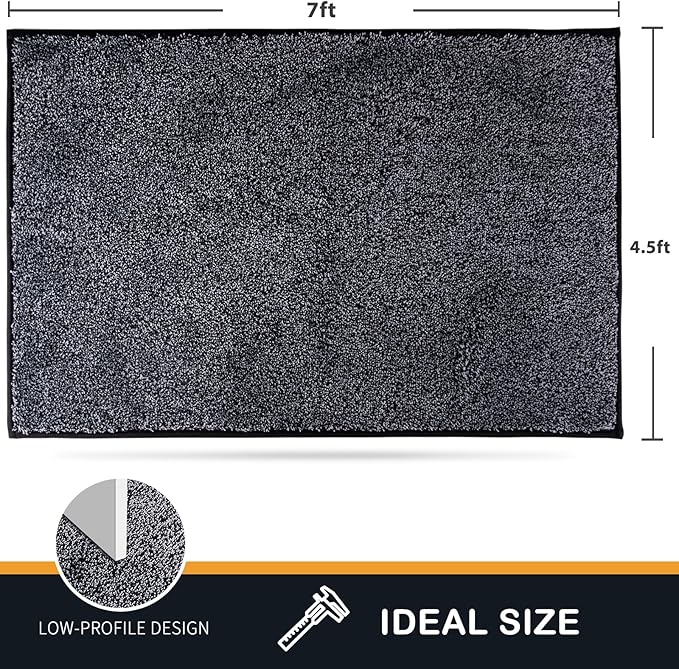 PURRUGS Easy Care Area Rug 4.5ft x 7ft, Non-Slip Washable Entryway Rug, Dog Door Mat, Stain Resistant Accent Rug for Hallway, Living Room, Bedroom and Mudroom, Bluish Grey-Black
