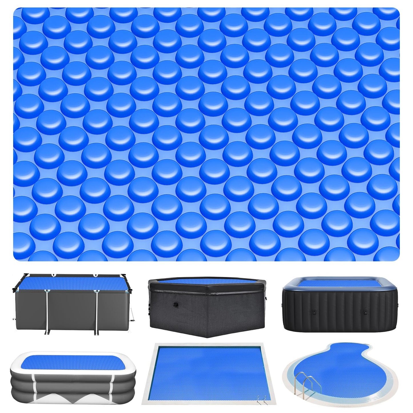 Evoio Solar Pool Covers, 6 x 12 Foot Solar Pool Blankets for Inground Above Ground Rectangular Swimming Pools, Heavy-Duty Floating Bubble Pool Hot Tub Spa Covers Thermal Blanket (6 x 12 Ft)