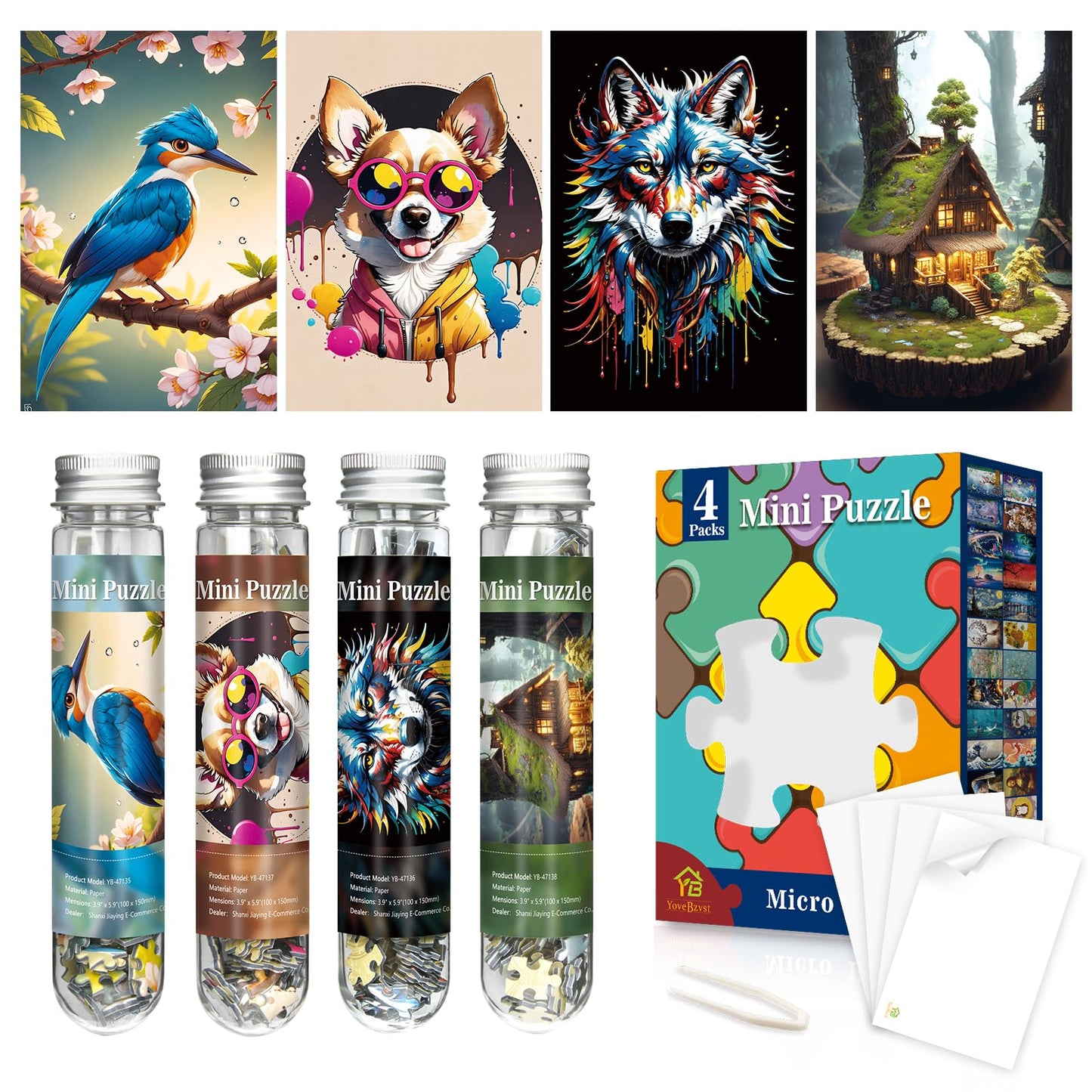 Mini Jigsaw Puzzles for Adults 150 Pieces (4 Packs) Small Jigsaw Puzzle Challenging Micro Puzzle Difficult Tiny Puzzle Home Decor Entertainment 6x4in