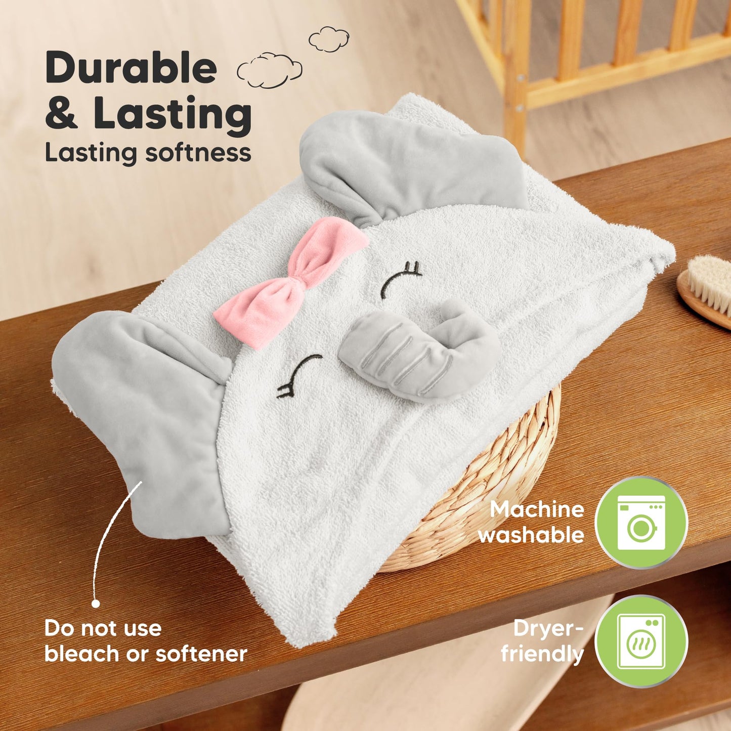 KeaBabies Organic Baby Towel with Hood for Girls, Boys - Soft, Absorbent, 100% Cotton Hooded Baby Towels for Newborns, Infants, Large Hooded Bath Towels for Babies, Kids, Toddler 1-3 (Ella)
