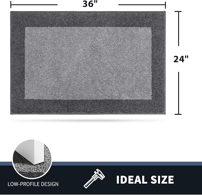 PURRUGS Dirt Trapping Door Mat 24" x 36", Non-Slip Washable Entry Mat, Dog Doormat, Front Door Mat, Super Absorbent Entrance Mat for Muddy Shoes & Paws, Light Grey & Grey