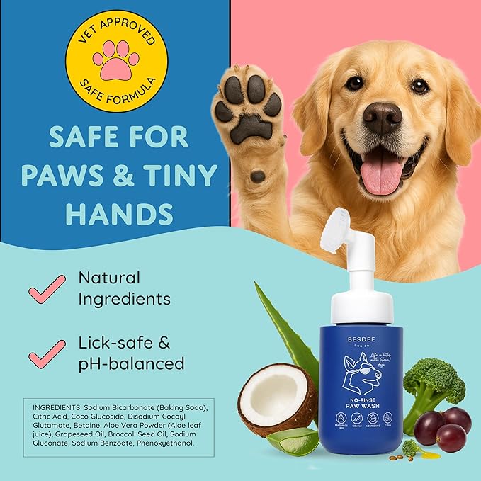 Dog Paw Cleaner – Refillable No-Rinse Paw Wash Bottle + 1 Cleaning Tablet – Hypoallergenic, Eco-Conscious Alternative to Dog Wipes – Gentle Foaming Paw Cleaner for After Walks