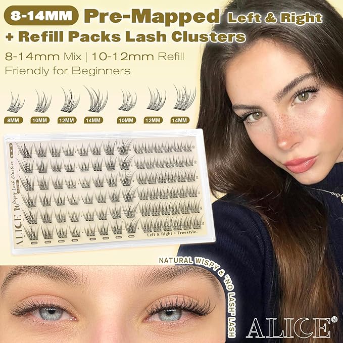 ALICE Wispy Natural Lash Clusters Invisible Band Eyelash Clusters Vegan DIY Eyelash Extensions Reusable Lightweight Lash Extensions for Daily No Makeup