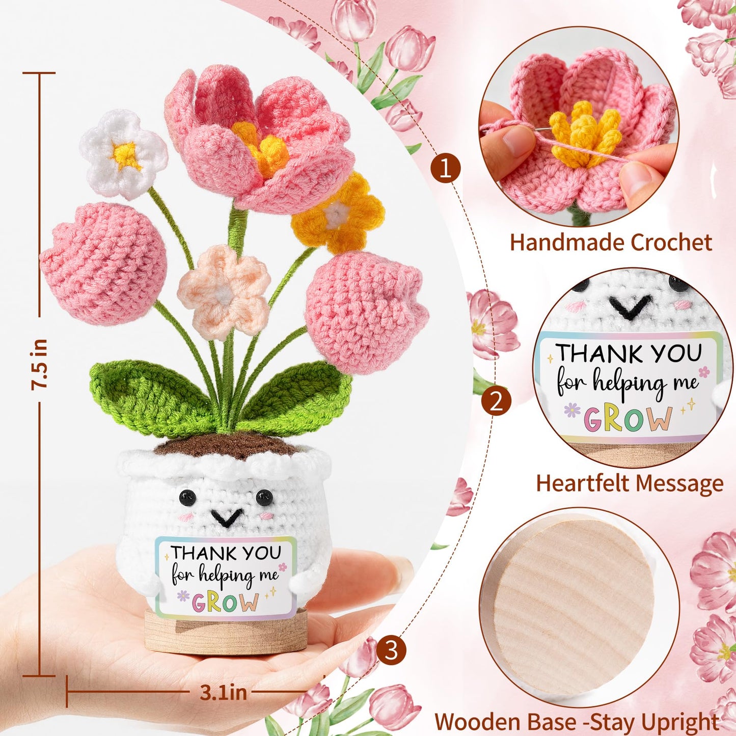 Emotional Support Crochet Positive Tulip Flower Inspirational Gifts for Women, This is A Little Reminder, Mothers Day Birthday Appreciation Thank You Gifts for Teacher Mom Coworker Nurse Friend Boss