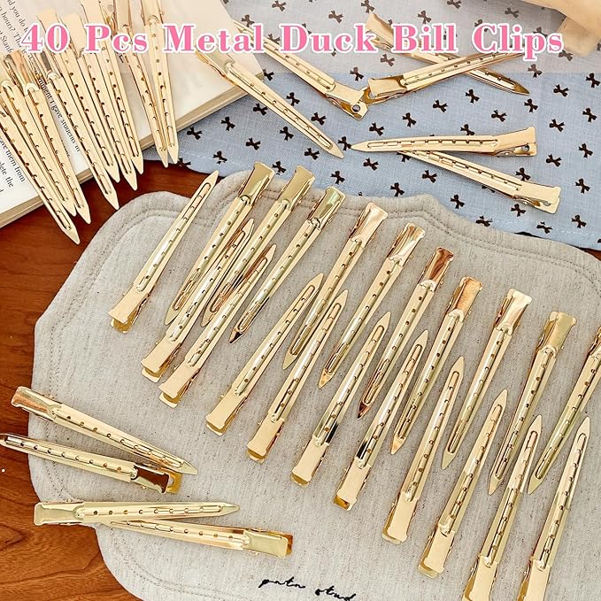 40 PCS 3.5 Inch Golden Duck Billed Clips,Metal Alligator Curl Hair Clips with Holes for Styling, Coloring, Thick Hair Rollers, Salon Use,Alligator Clips for Women for Thick Hair & Thin Hair,golden