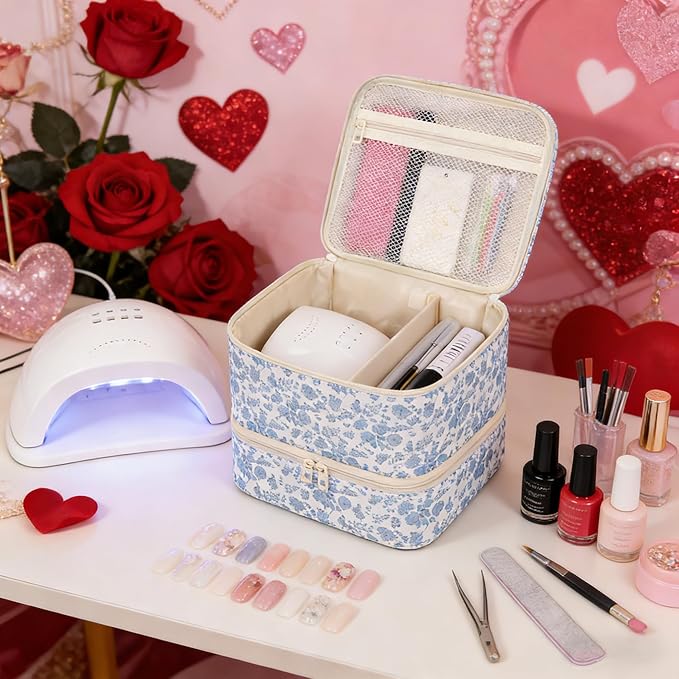 Ethereal Nail Polish Organizer Bag, Holds 30+ Bottles(15ml/0.5 fl.oz) UV Nail Lamp, Gel Polish Travel Storage Bag for Nail Kit, Gift for Manicurist, Girls