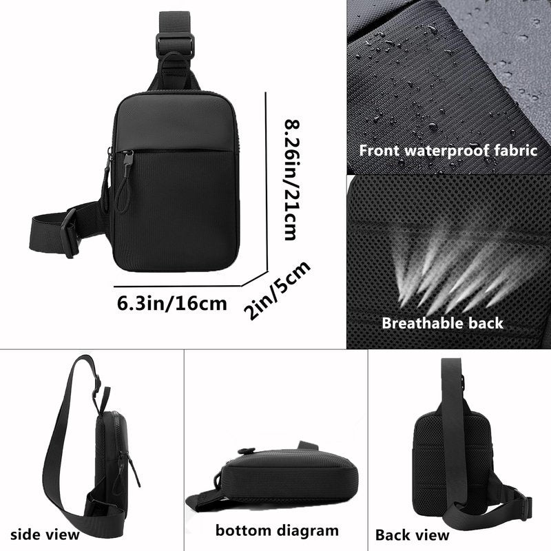 Men's and Women's Mini Sling Bag - Double Pocket Waterproof Crossbody Bag, Suitable for Hiking and Sports Running Backpacks