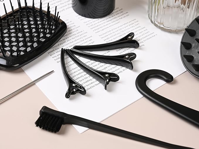 12 Pcs Hair Styling Brush Set with Detangler, Teasing, Rat Tail, Edge Brushes and Baby Hair Brushes - Soft Bristles for Baby Girls and Women (Black)