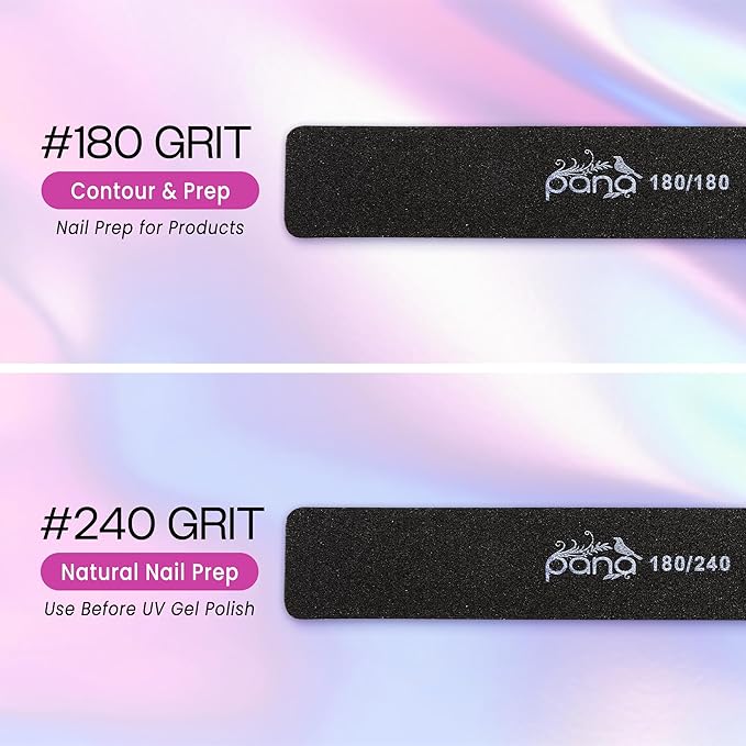 10pcs - PANA Jumbo Double-Sided Emery Nail File for Manicure, Pedicure, Natural, and Acrylic Nails - Black (Grit 100/100)