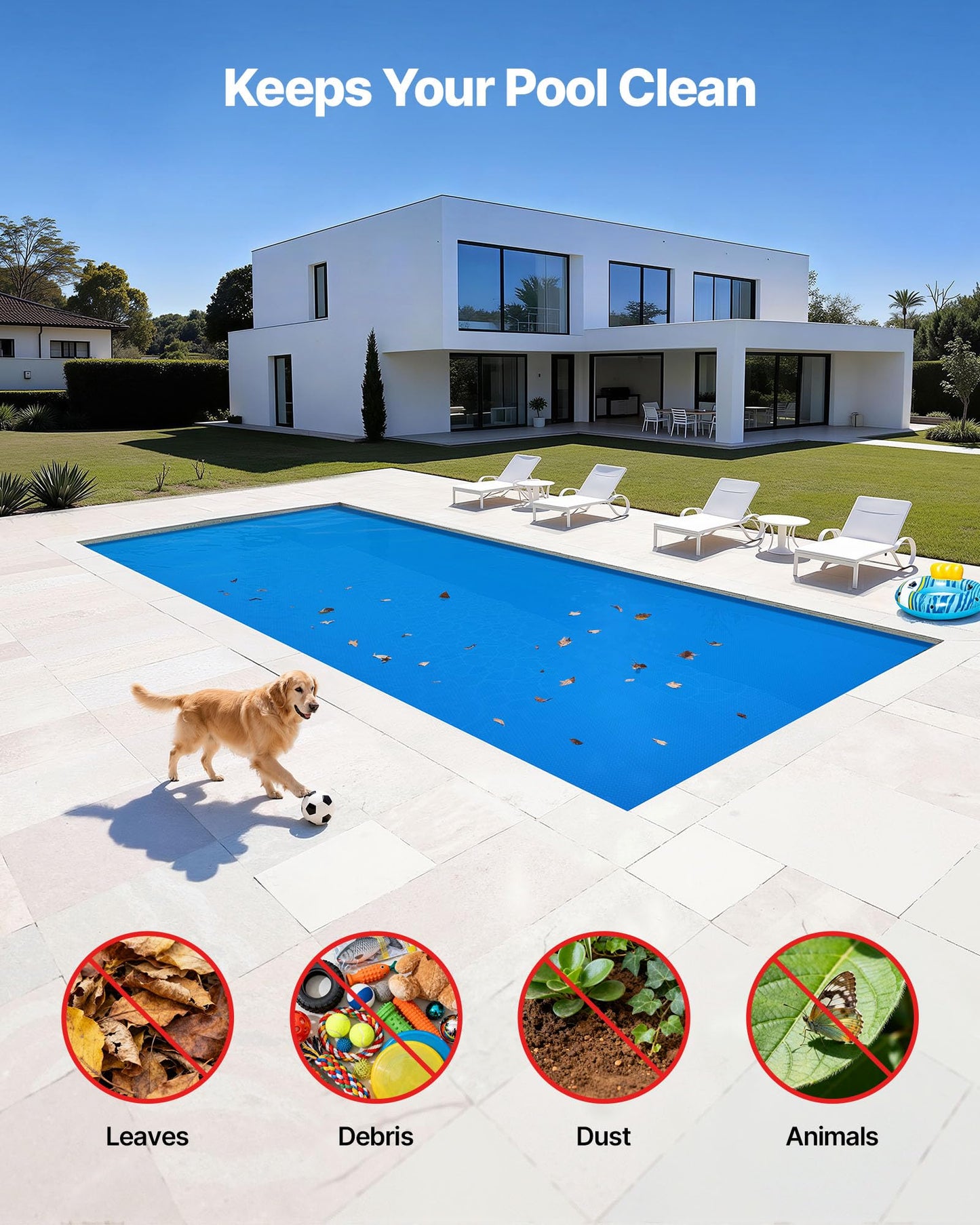 VEVOR Solar Pool Cover, 36 x 16 ft Rectangle Pool Bubble Cover, 12 Mil Pools Solar Blanket with Bubble & PE Material, Daytime Heat Absorption, Nighttime Heat Retention, Heat Retaining Solars Covers