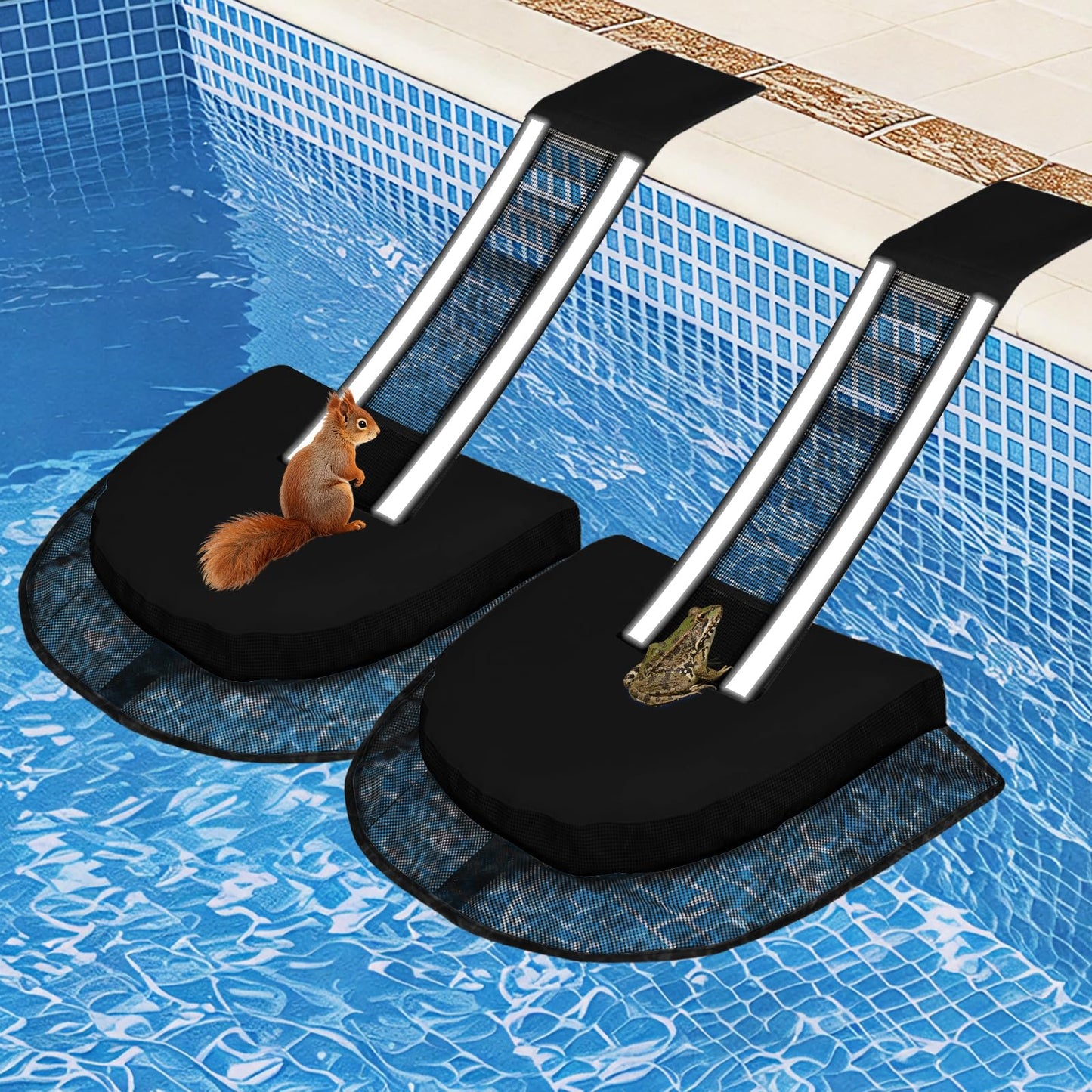 SDLDEER Animal Saving Escape Ramp Critters, 2Pcs Frog Saver Pads Ladder for Swimming Pools Lily Pad for Frogs Float Life Saving Wildlife Duck Creature Rescue Bridge Log Maintenance Kits（Black）