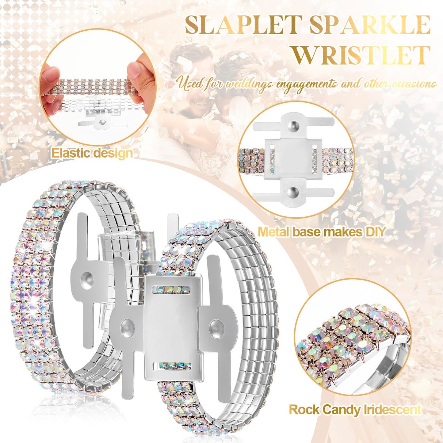 Relaxgiant 6 Pieces Corsage Wristlet Bracelets Rhinestone Stretch Corsage Band Floral Slaplets Wedding Bracelets DIY Wrist Accessories Iridescent Silver Bridesmaid Bridal Shower Prom