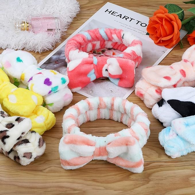 8 Pack Spa Headbands for Women, Soft Bow Skincare Headband for Washing Face, Skincare, Salon & Makeup, Bulk Spa Party Favors, Ideal Christmas Gifts or Stocking Stuffers for Teen Girls